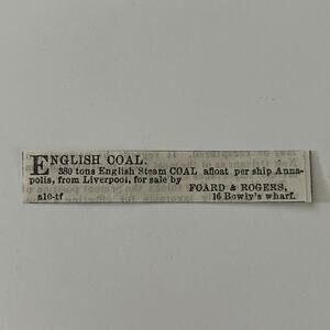 English Coal For Sale Foard & Rogers 1862 Civil War Baltimore Clipping SAJ2-S27